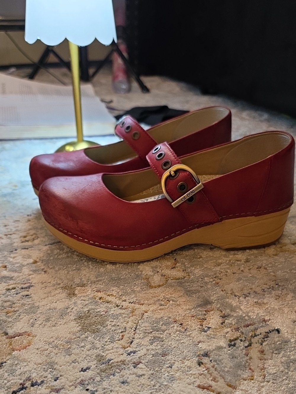 Dansko Red Mary Jane Clogs with Buckle Strap